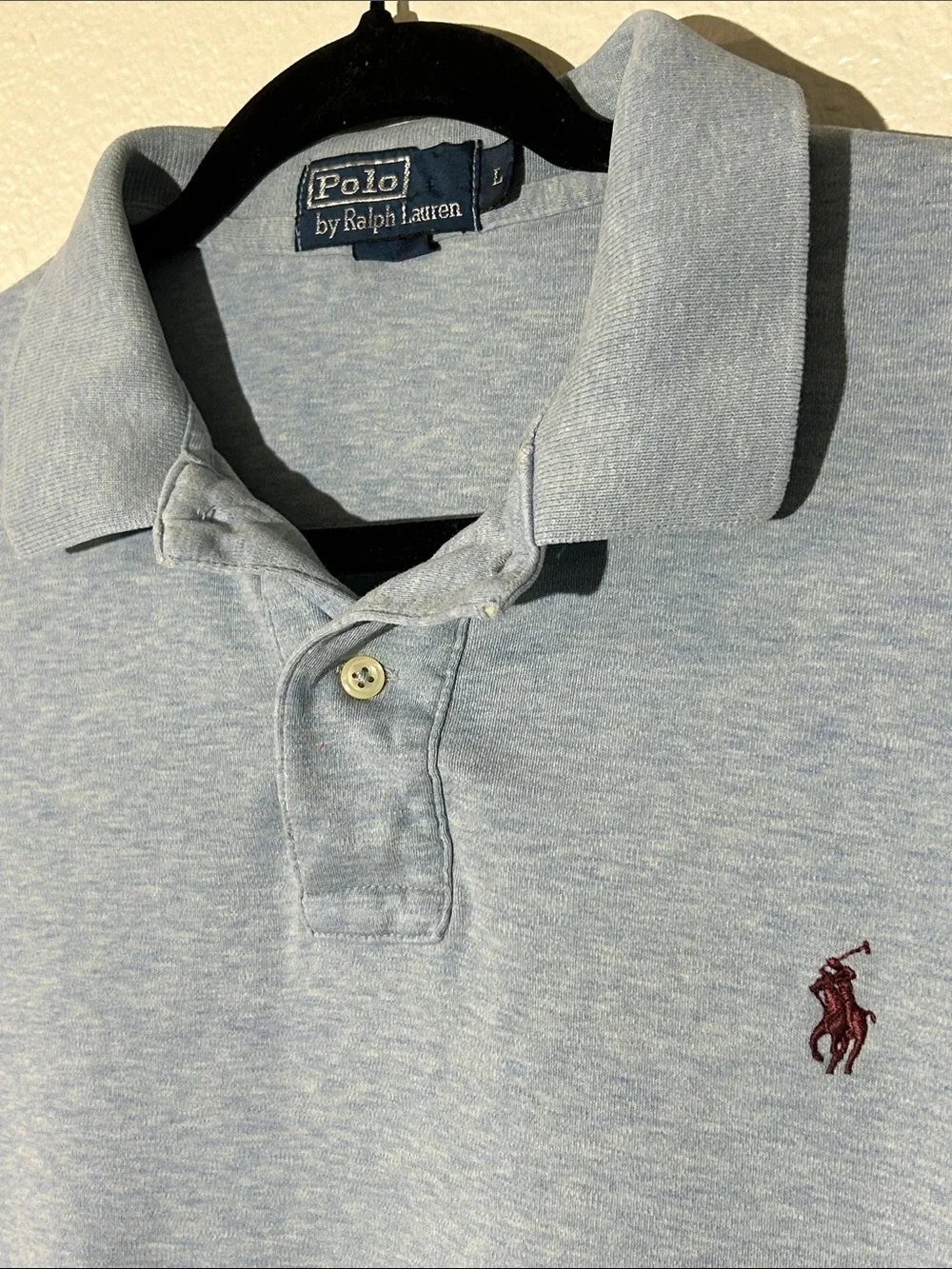 Polo by Ralph Lauren Heather Sky Blue Short-Sleeve Polo with Burgundy Horse Sz L